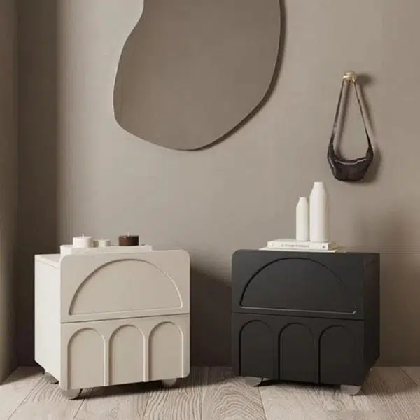 Contemporary Nordic Cube Square Medium Density Fiberboard Nightstand 2 - Drawer For Bedroom - Image 2