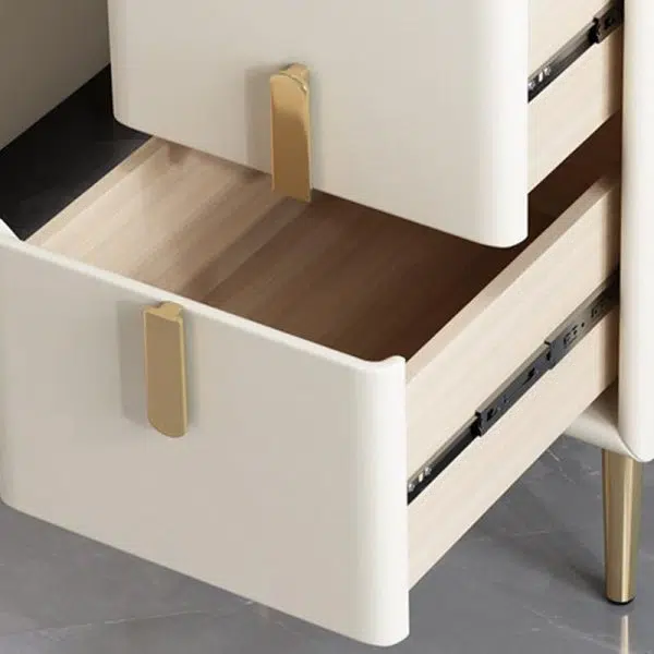 Contemporary Nordic Pine Leather Sintered Stone Nightstand 2 - Drawer For Bedroom - Image 7