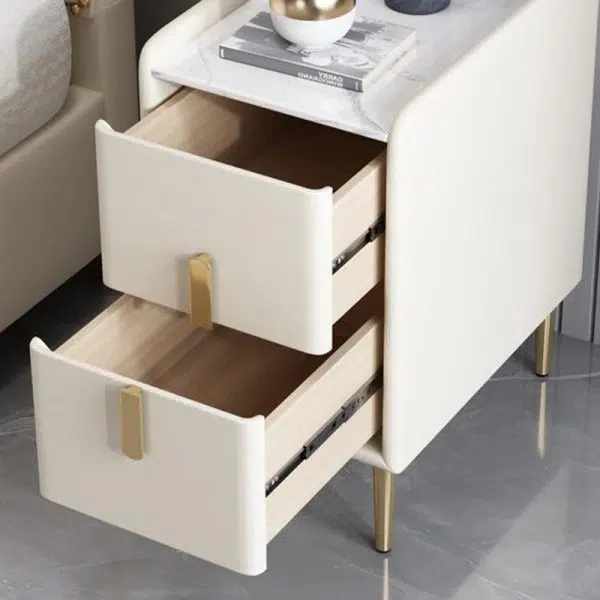 Contemporary Nordic Pine Leather Sintered Stone Nightstand 2 - Drawer For Bedroom - Image 8