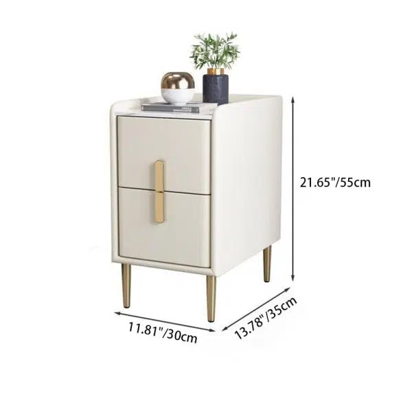 Contemporary Nordic Pine Leather Sintered Stone Nightstand 2 - Drawer For Bedroom - Image 4