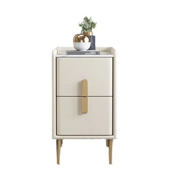 Contemporary Nordic Pine Leather Sintered Stone Nightstand 2 - Drawer For Bedroom - Image 21