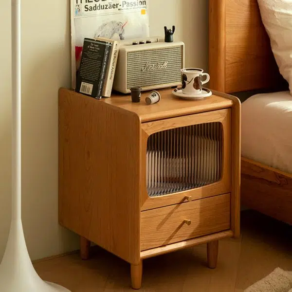 Contemporary Retro Cherry Wood Nightstand 1 - Cabinet For Bedroom - Image 3