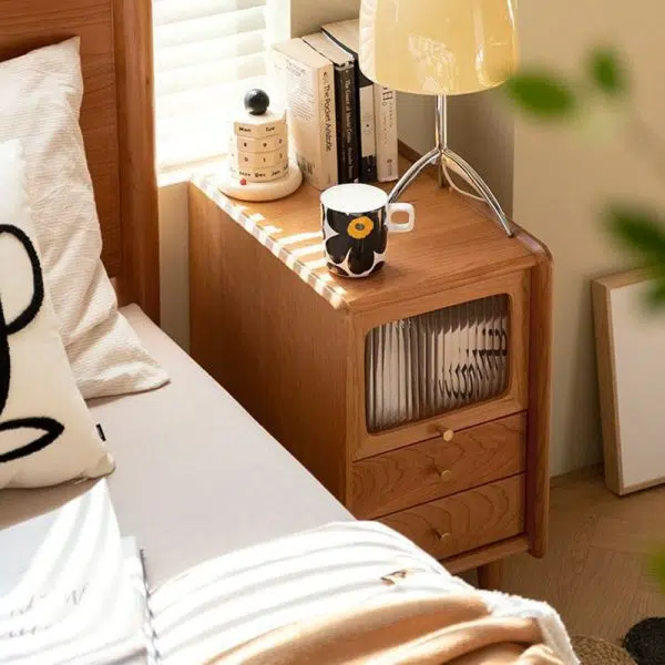 Contemporary Retro Cherry Wood Nightstand 1 - Cabinet For Bedroom - Image 17