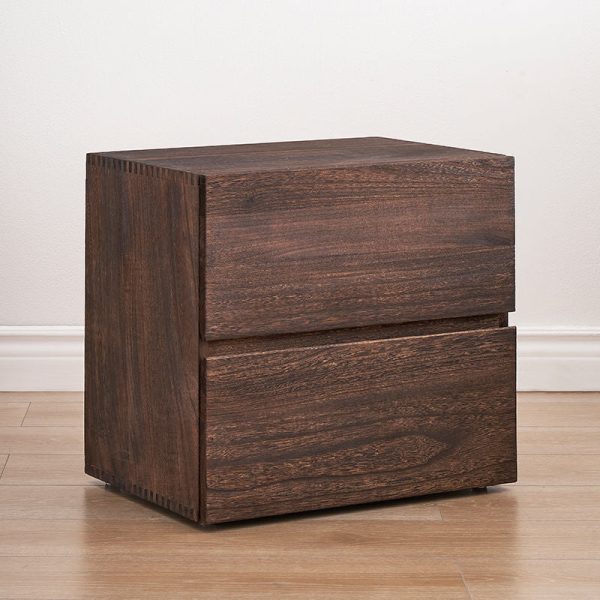 Contemporary Retro Cube Square Paulownia Wood Nightstand 2 - Drawer For Bedroom - Image 13