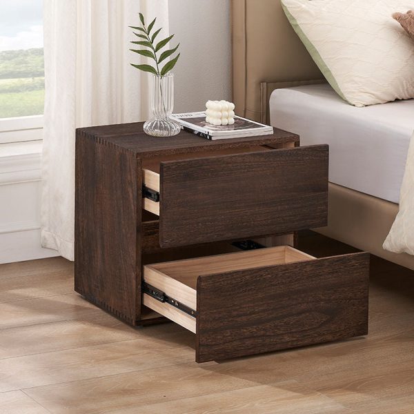Contemporary Retro Cube Square Paulownia Wood Nightstand 2 - Drawer For Bedroom - Image 12