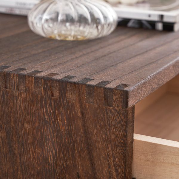 Contemporary Retro Cube Square Paulownia Wood Nightstand 2 - Drawer For Bedroom - Image 9