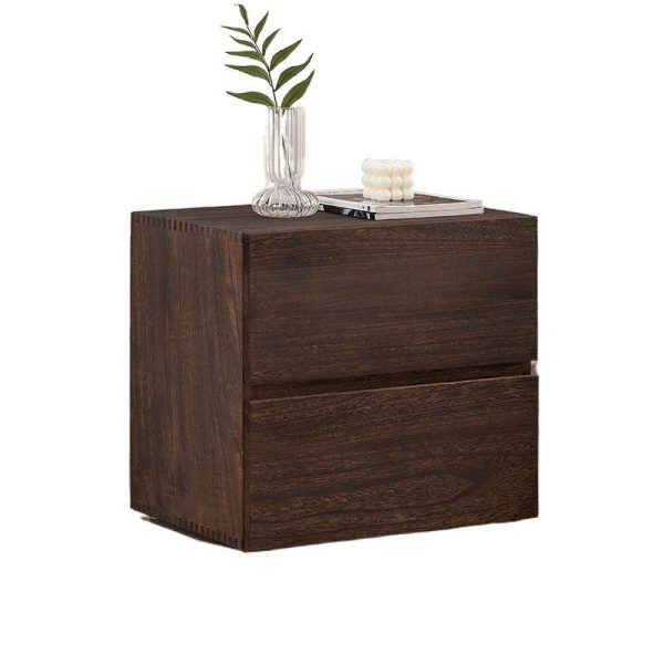Contemporary Retro Cube Square Paulownia Wood Nightstand 2 - Drawer For Bedroom - Image 14
