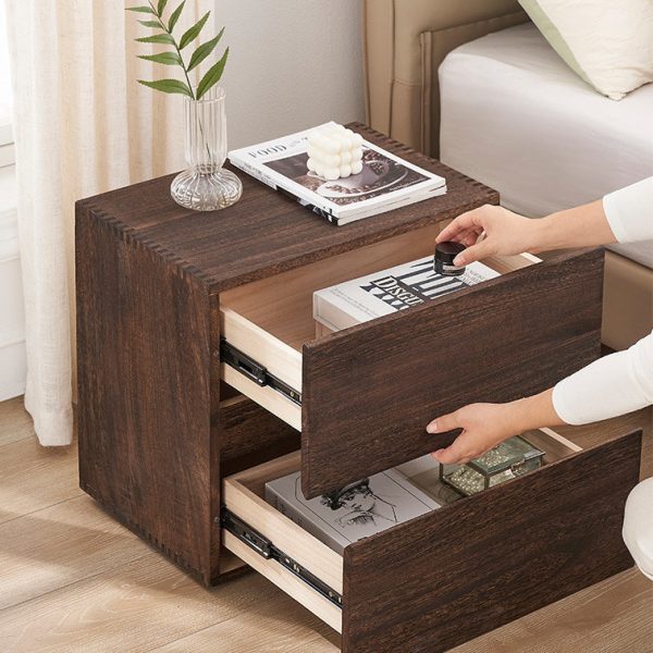 Contemporary Retro Cube Square Paulownia Wood Nightstand 2 - Drawer For Bedroom - Image 10