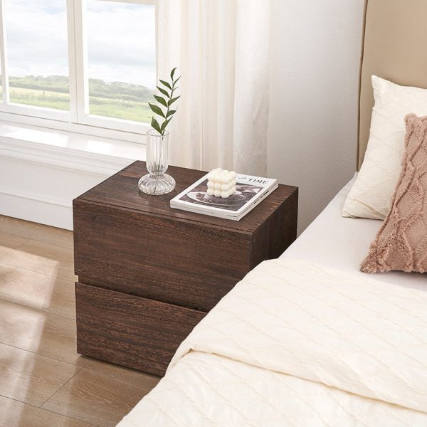 Contemporary Retro Cube Square Paulownia Wood Nightstand 2 - Drawer For Bedroom - Image 3