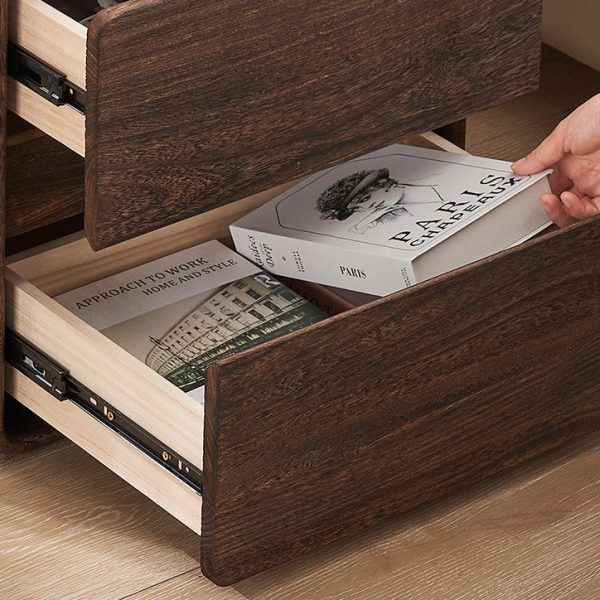 Contemporary Retro Cube Square Paulownia Wood Nightstand 2 - Drawer For Bedroom - Image 6