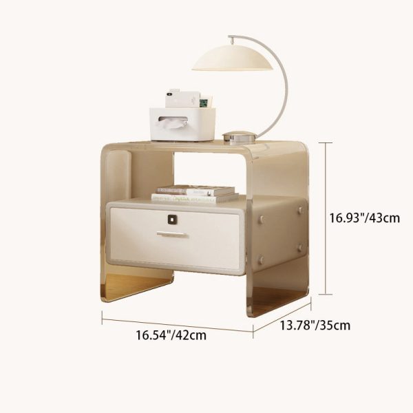 Contemporary Nordic Square Cube Acrylic Leather Solid Wood Nightstand 1 - Drawer For Bedroom - Image 4