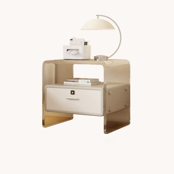 Contemporary Nordic Square Cube Acrylic Leather Solid Wood Nightstand 1 - Drawer For Bedroom - Image 13