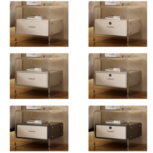 Contemporary Nordic Square Cube Acrylic Leather Solid Wood Nightstand 1 - Drawer For Bedroom - Image 11