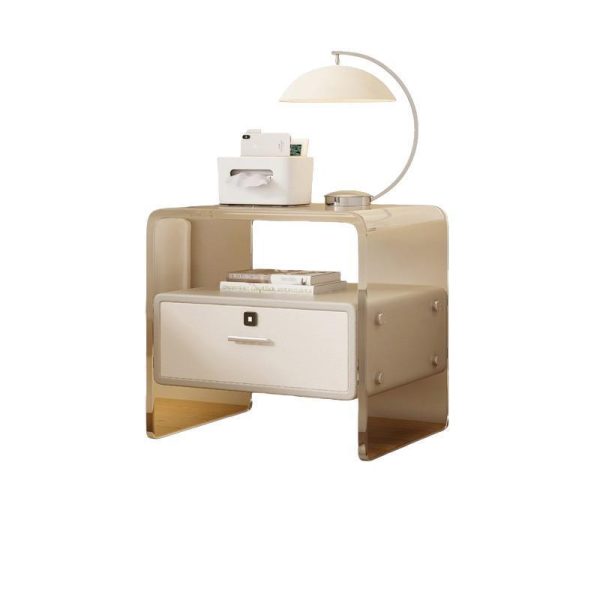 Contemporary Nordic Square Cube Acrylic Leather Solid Wood Nightstand 1 - Drawer For Bedroom - Image 14