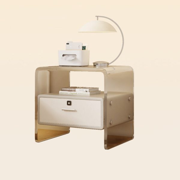 Contemporary Nordic Square Cube Acrylic Leather Solid Wood Nightstand 1 - Drawer For Bedroom - Image 12