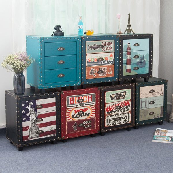 Contemporary Creative Rectangular Cube Density Board PU Nightstand 3 - Drawer For Living Room - Image 3