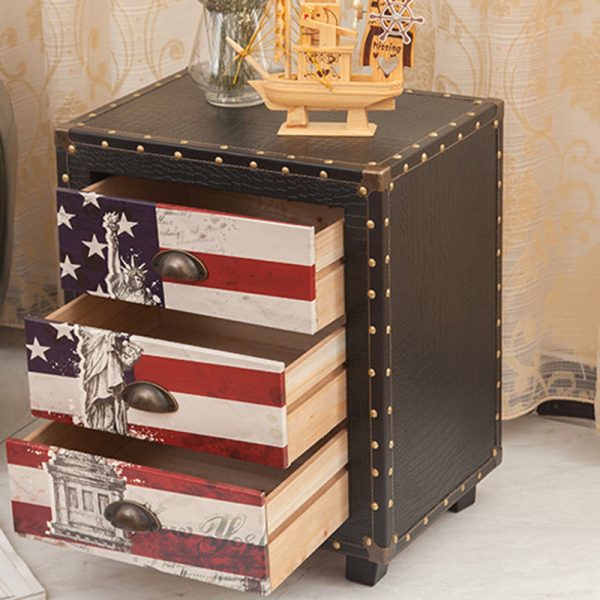 Contemporary Creative Rectangular Cube Density Board PU Nightstand 3 - Drawer For Living Room - Image 12