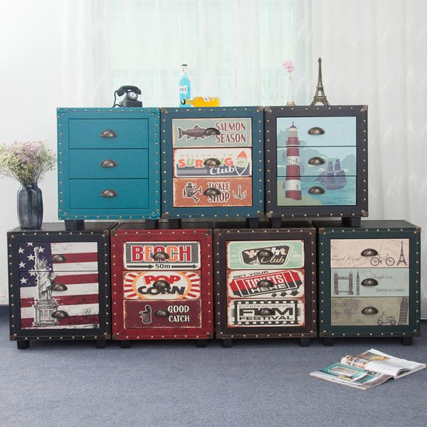 Contemporary Creative Rectangular Cube Density Board PU Nightstand 3 - Drawer For Living Room - Image 2