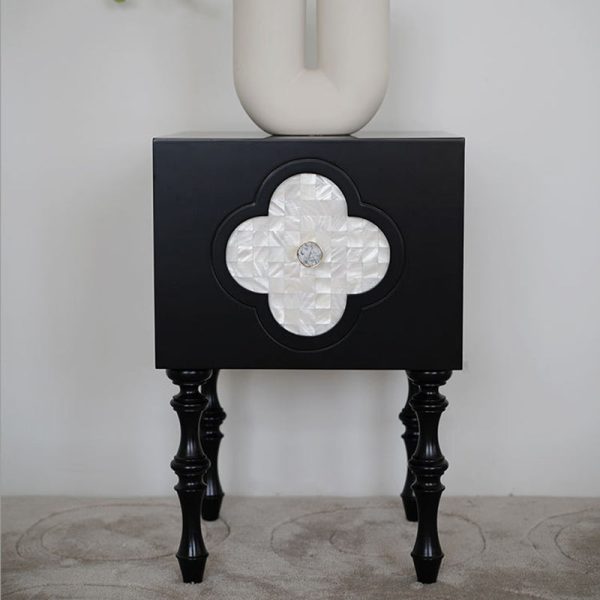 Contemporary Scandinavian Four Leaf Clover Solid Wood Nightstand 1 - Cabinet For Bedroom - Image 9