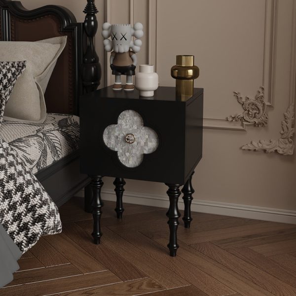 Contemporary Scandinavian Four Leaf Clover Solid Wood Nightstand 1 - Cabinet For Bedroom - Image 3