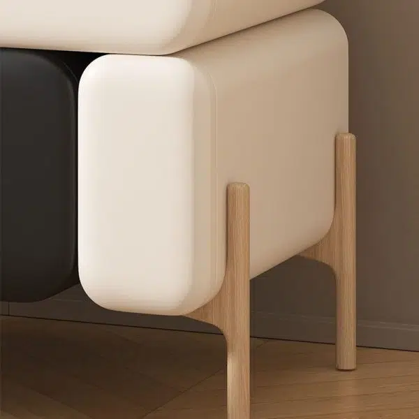 Contemporary Nordic Splicing Color Rectangle Cube Solid Wood Leather Nightstand 3 - Drawer For Bedroom - Image 9