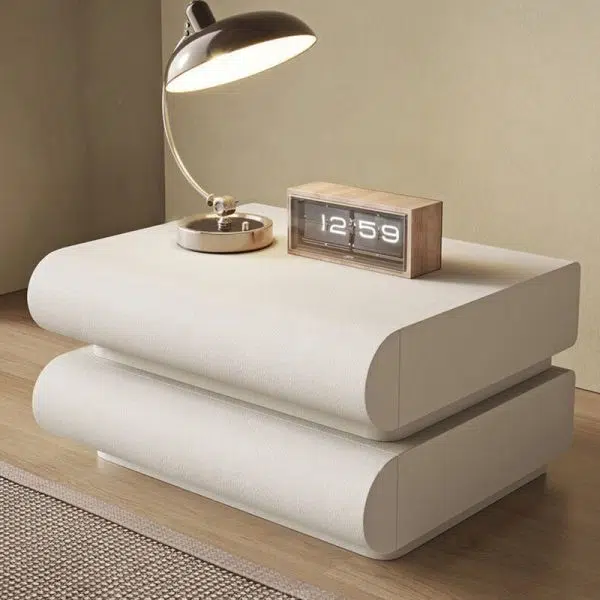 Contemporary Nordic Square Cube Solid Wood Leather Hardware Nightstand 2 - Drawer For Bedroom - Image 14