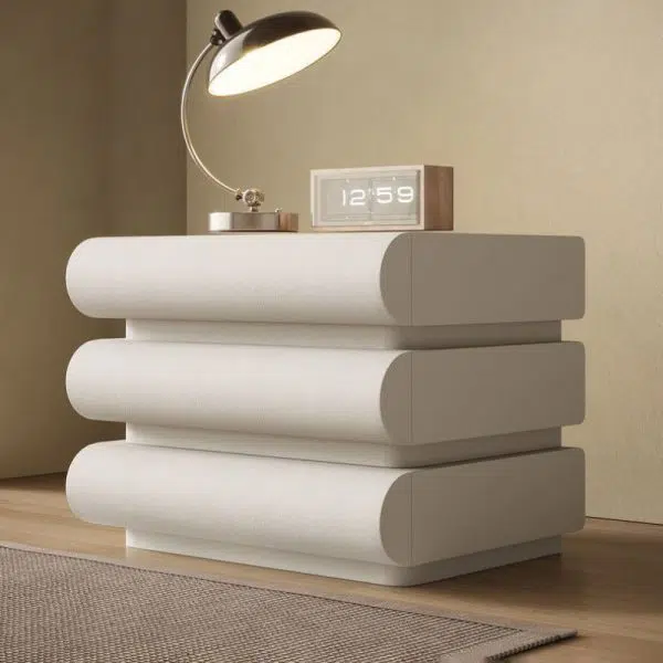 Contemporary Nordic Square Cube Solid Wood Leather Hardware Nightstand 2 - Drawer For Bedroom - Image 3