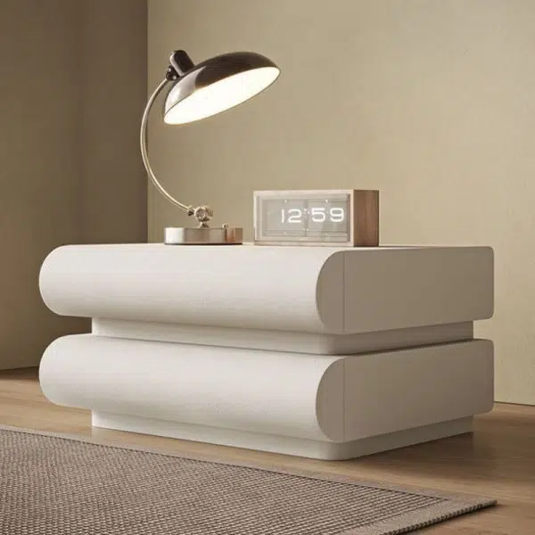 Contemporary Nordic Square Cube Solid Wood Leather Hardware Nightstand 2 - Drawer For Bedroom - Image 11