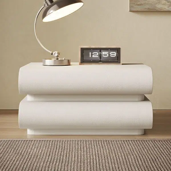 Contemporary Nordic Square Cube Solid Wood Leather Hardware Nightstand 2 - Drawer For Bedroom - Image 2