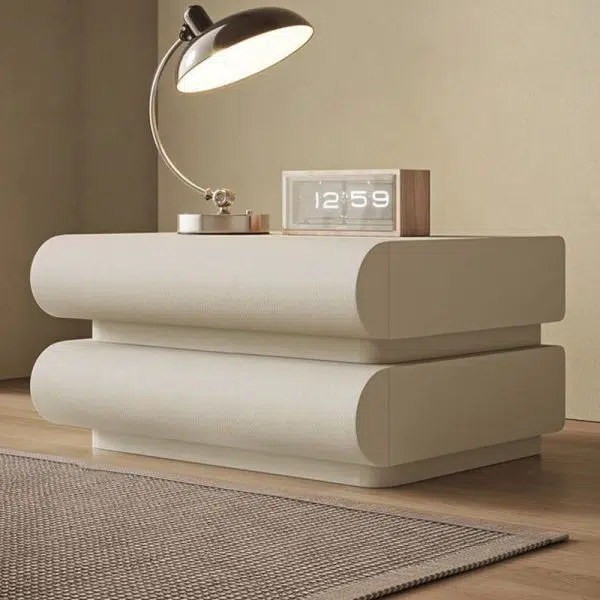 Contemporary Nordic Square Cube Solid Wood Leather Hardware Nightstand 2 - Drawer For Bedroom - Image 12