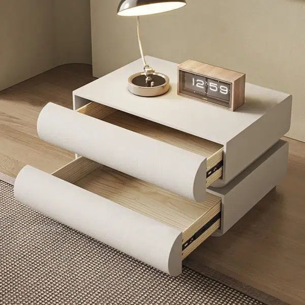 Contemporary Nordic Square Cube Solid Wood Leather Hardware Nightstand 2 - Drawer For Bedroom - Image 7