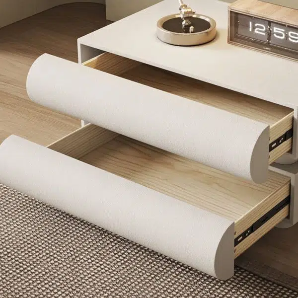 Contemporary Nordic Square Cube Solid Wood Leather Hardware Nightstand 2 - Drawer For Bedroom - Image 8