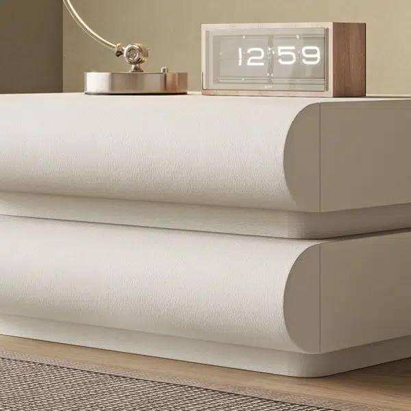 Contemporary Nordic Square Cube Solid Wood Leather Hardware Nightstand 2 - Drawer For Bedroom - Image 9