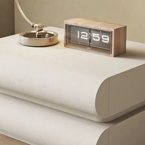 Contemporary Nordic Square Cube Solid Wood Leather Hardware Nightstand 2 - Drawer For Bedroom - Image 6