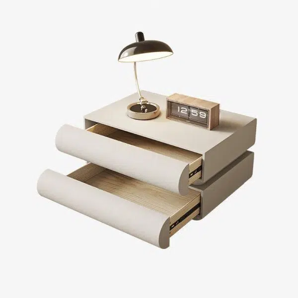 Contemporary Nordic Square Cube Solid Wood Leather Hardware Nightstand 2 - Drawer For Bedroom - Image 27