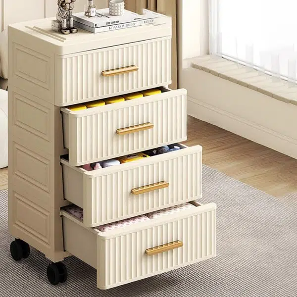 Contemporary Nordic Cream Rectangular Cube PP Side Table 3/4/5 - Drawer For Living Room - Image 9