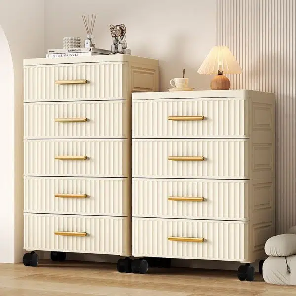 Contemporary Nordic Cream Rectangular Cube PP Side Table 3/4/5 - Drawer For Living Room - Image 2