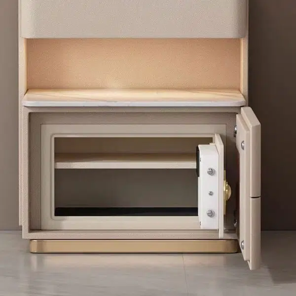 Contemporary Nordic Square Cube Solid Wood Leather Rock Board Sensor Light Safe Nightstand 3 - Drawer For Bedroom - Image 11