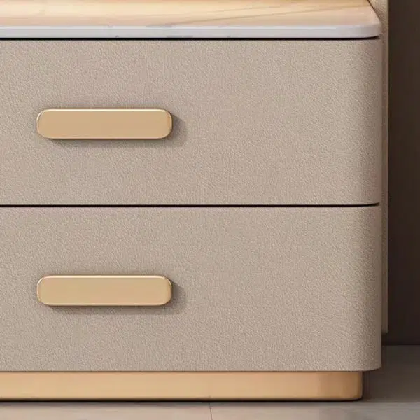 Contemporary Nordic Square Cube Solid Wood Leather Rock Board Sensor Light Safe Nightstand 3 - Drawer For Bedroom - Image 8