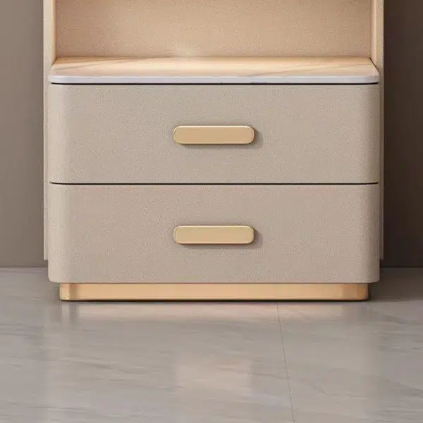 Contemporary Nordic Square Cube Solid Wood Leather Rock Board Sensor Light Safe Nightstand 3 - Drawer For Bedroom - Image 9