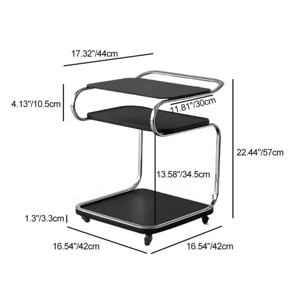Contemporary Scandinavian Geometry Square Glass Solid Wood Stainless Steel Side Table 3 - Tier For Dining Room - Image 4