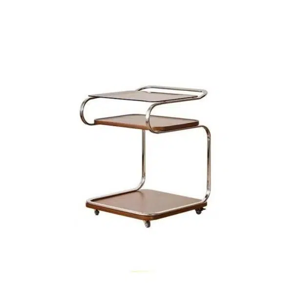 Contemporary Scandinavian Geometry Square Glass Solid Wood Stainless Steel Side Table 3 - Tier For Dining Room - Image 14