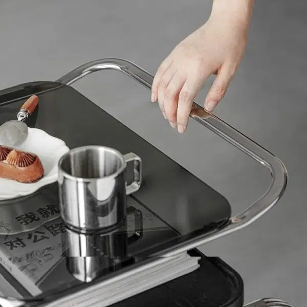 Contemporary Scandinavian Geometry Square Glass Solid Wood Stainless Steel Side Table 3 - Tier For Dining Room - Image 5