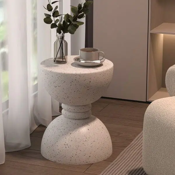 Contemporary Nordic Hourglass Magnesium Oxide Side Table 1 - Tier For Living Room - Image 3