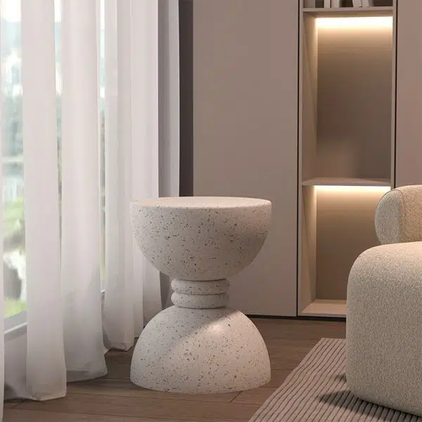 Contemporary Nordic Hourglass Magnesium Oxide Side Table 1 - Tier For Living Room - Image 11