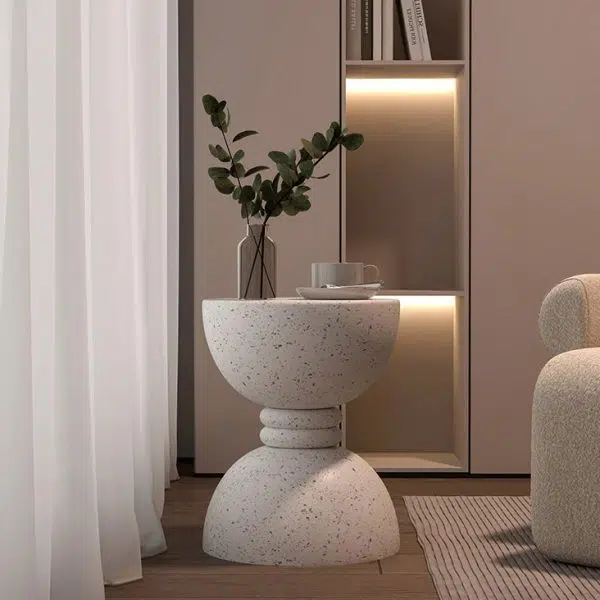 Contemporary Nordic Hourglass Magnesium Oxide Side Table 1 - Tier For Living Room - Image 5