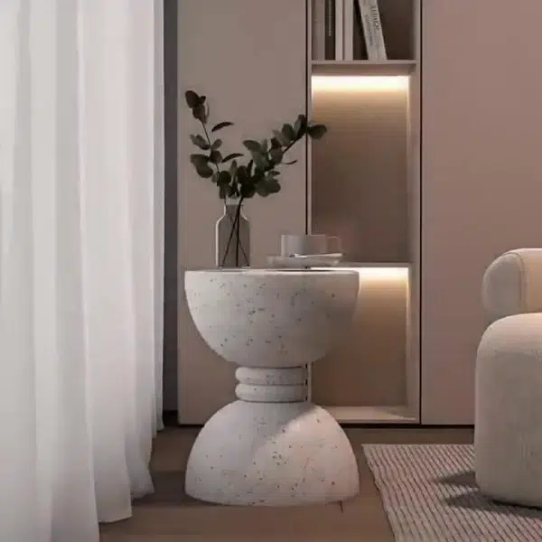 Contemporary Nordic Hourglass Magnesium Oxide Side Table 1 - Tier For Living Room - Image 7