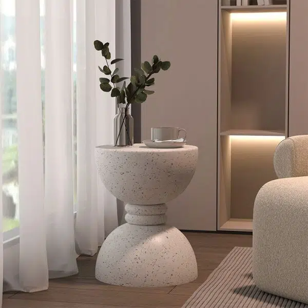 Contemporary Nordic Hourglass Magnesium Oxide Side Table 1 - Tier For Living Room - Image 9
