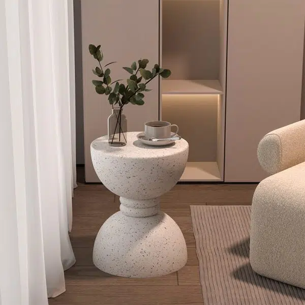 Contemporary Nordic Hourglass Magnesium Oxide Side Table 1 - Tier For Living Room - Image 2