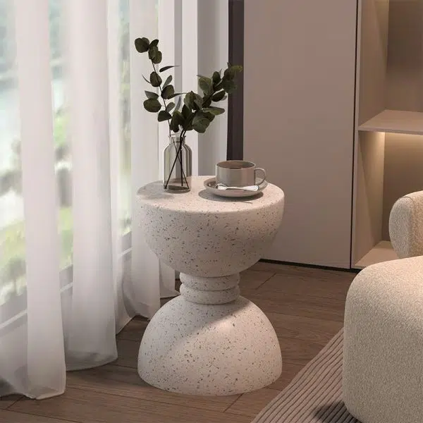 Contemporary Nordic Hourglass Magnesium Oxide Side Table 1 - Tier For Living Room - Image 10